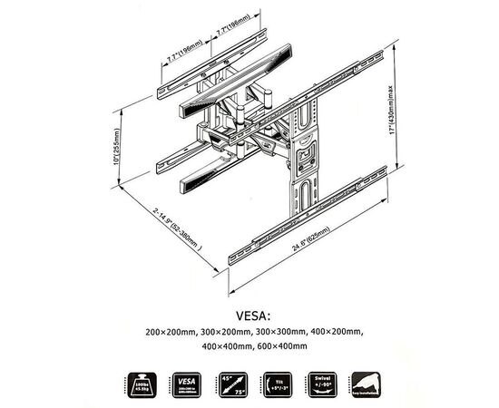 NB P6 Βάση τοίχου με διπλό βραχίονα για TV από 40'' έως 75'' - Επιτοίχια βάση στήριξης στο Stereopark